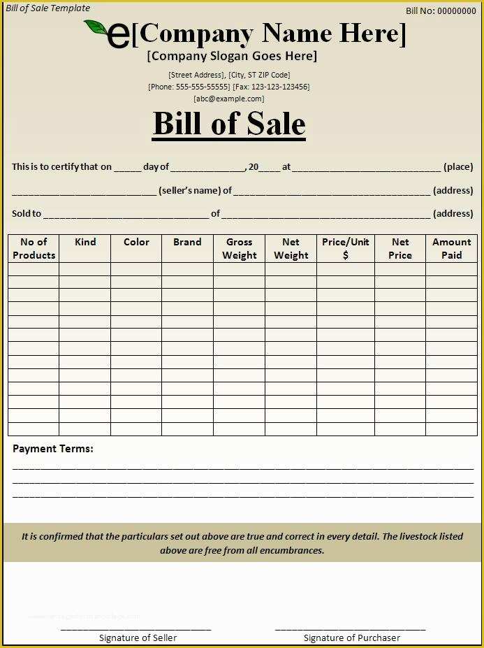 Free Bill Of Sale Template Word Of Bill Of Sale Template Free formats Excel Word