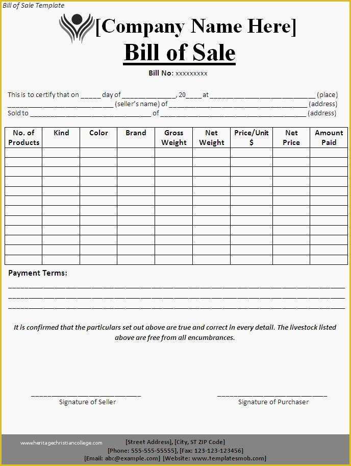 Free Bill Of Sale Template Word Of Bill Of Sale Template Word Excel formats