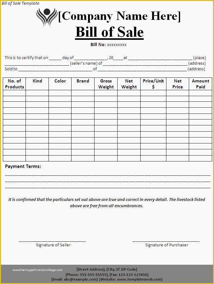 Free Bill Of Sale Template Word Of Bill Of Sale Template Word Excel formats