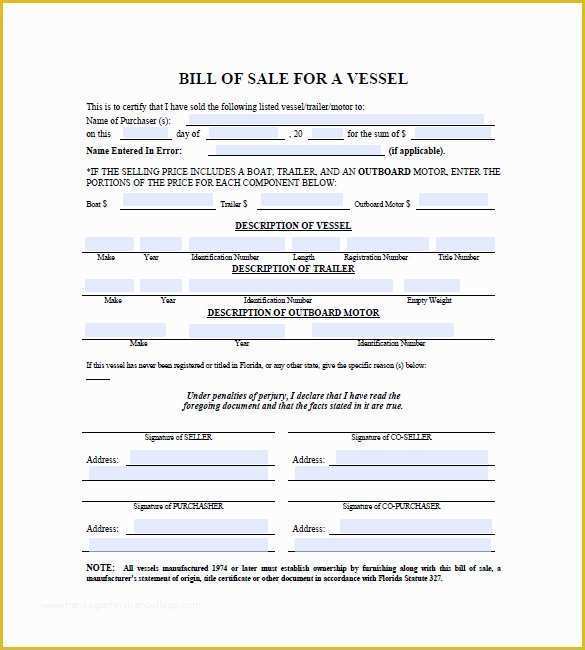 Free Bill Of Sale Template Word Of Boat Bill Of Sale – 8 Free Word Excel Pdf format