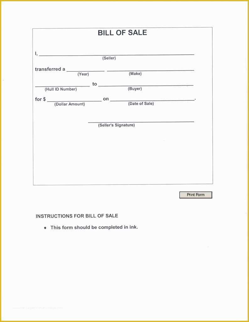 Free Bill Of Sale Template Word Of Boat Bill Sale Word Template