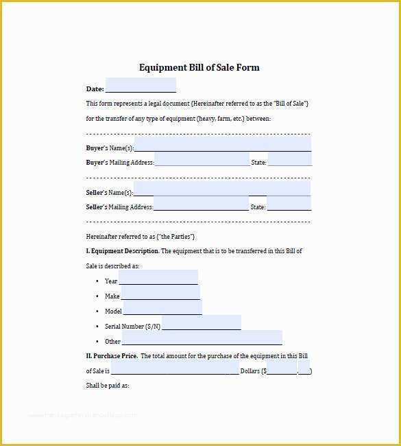 Free Bill Of Sale Template Word Of Equipment Bill Of Sale 6 Free Word Excel Pdf format