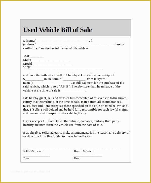 Free Bill Of Sales Template for Used Car as is Of Car Bill Of Sale 5 Free Word Pdf Documents Download