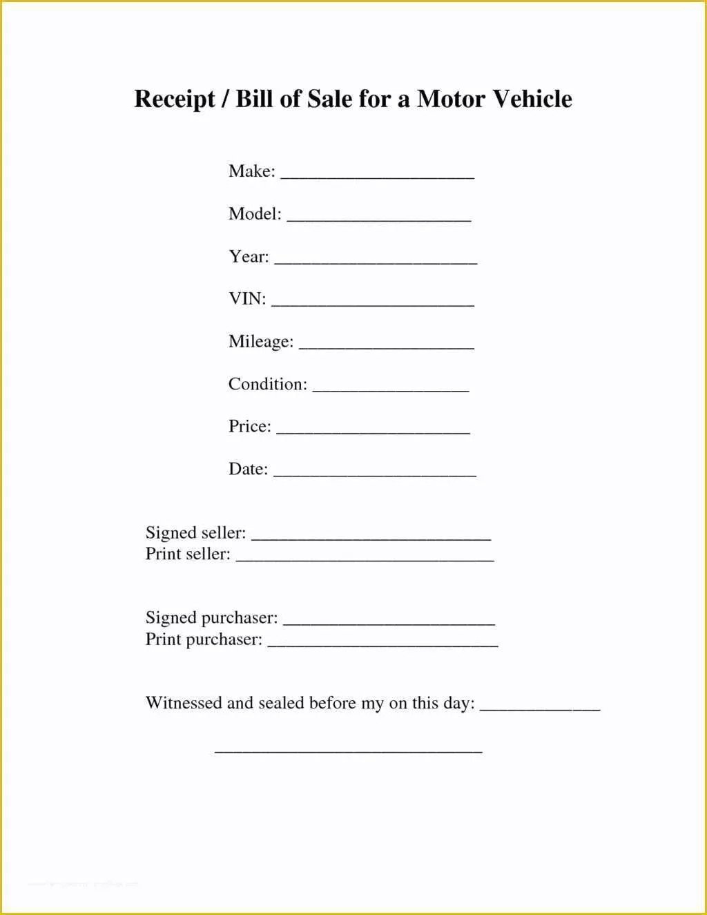 Free Bill Of Sales Template for Used Car as is Of Free Motor Vehicle Bill Salelate and