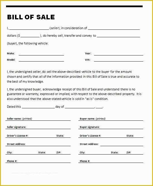 free bill of sale template used car