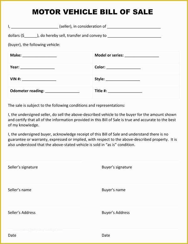 Free Bill Of Sales Template for Used Car as is Of Free Printable Vehicle Bill Of Sale Template form Generic