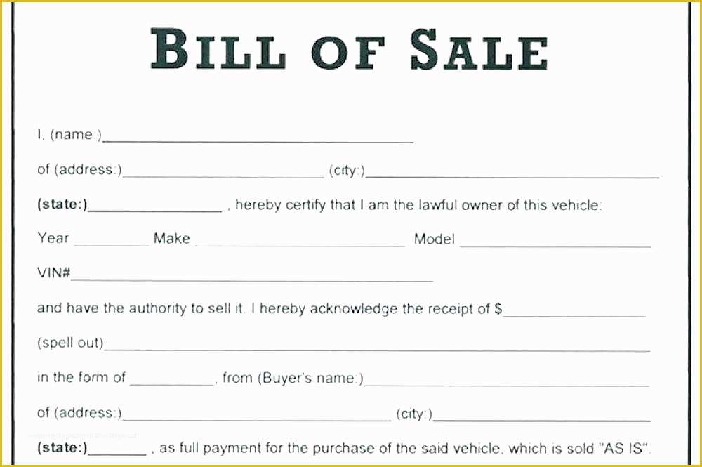 Free Bill Of Sales Template for Used Car as is Of Fresh Free Automobile Bill Sale Template Vehicle for