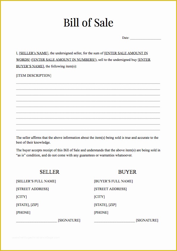 Free Bill Of Sales Template for Used Car as is Of Pdf Templates for Free