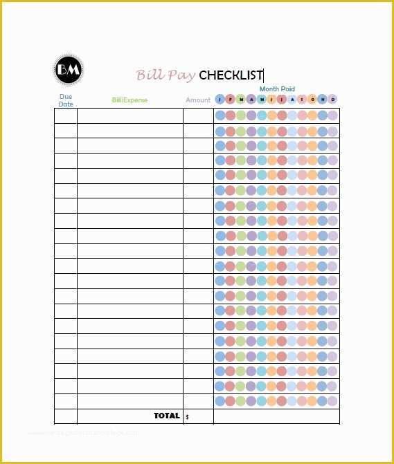 Free Bill Payment Checklist Template Of 32 Free Bill Pay Checklists & Bill Calendars Pdf Word