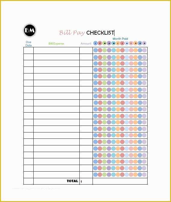 Free Bill Payment Checklist Template Of 32 Free Bill Pay Checklists & Bill Calendars Pdf Word