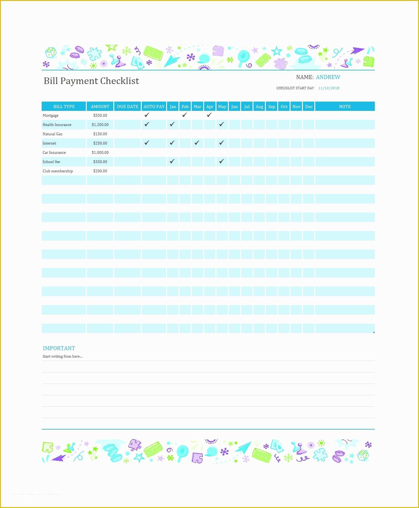 Free Bill Payment Checklist Template Of 32 Free Bill Pay Checklists & Bill Calendars Pdf Word