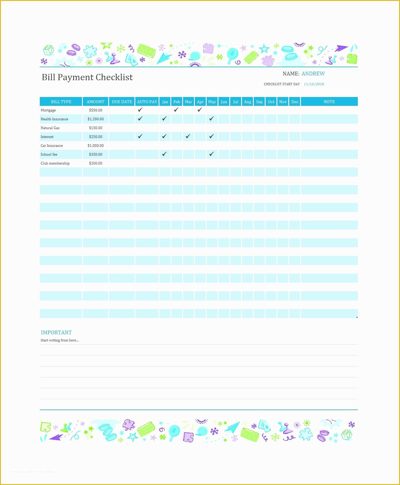 Free Bill Payment Checklist Template Of 32 Free Bill Pay Checklists &amp; Bill Calendars Pdf Word