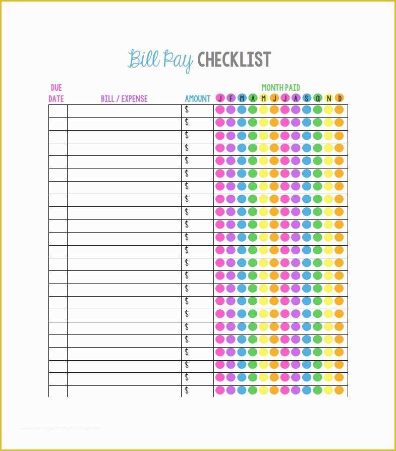 Free Bill Payment Checklist Template Of 32 Free Bill Pay Checklists & Bill Calendars Pdf Word