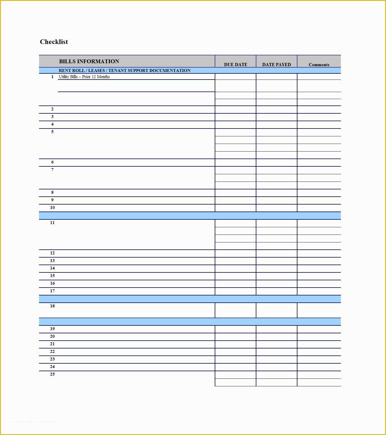 Free Bill Payment Checklist Template Of 32 Free Bill Pay Checklists & Bill Calendars Pdf Word
