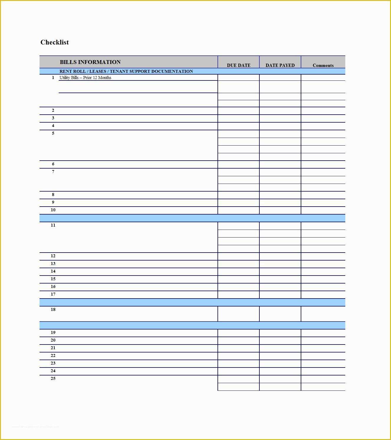 Free Bill Payment Checklist Template Of 32 Free Bill Pay Checklists &amp; Bill Calendars Pdf Word