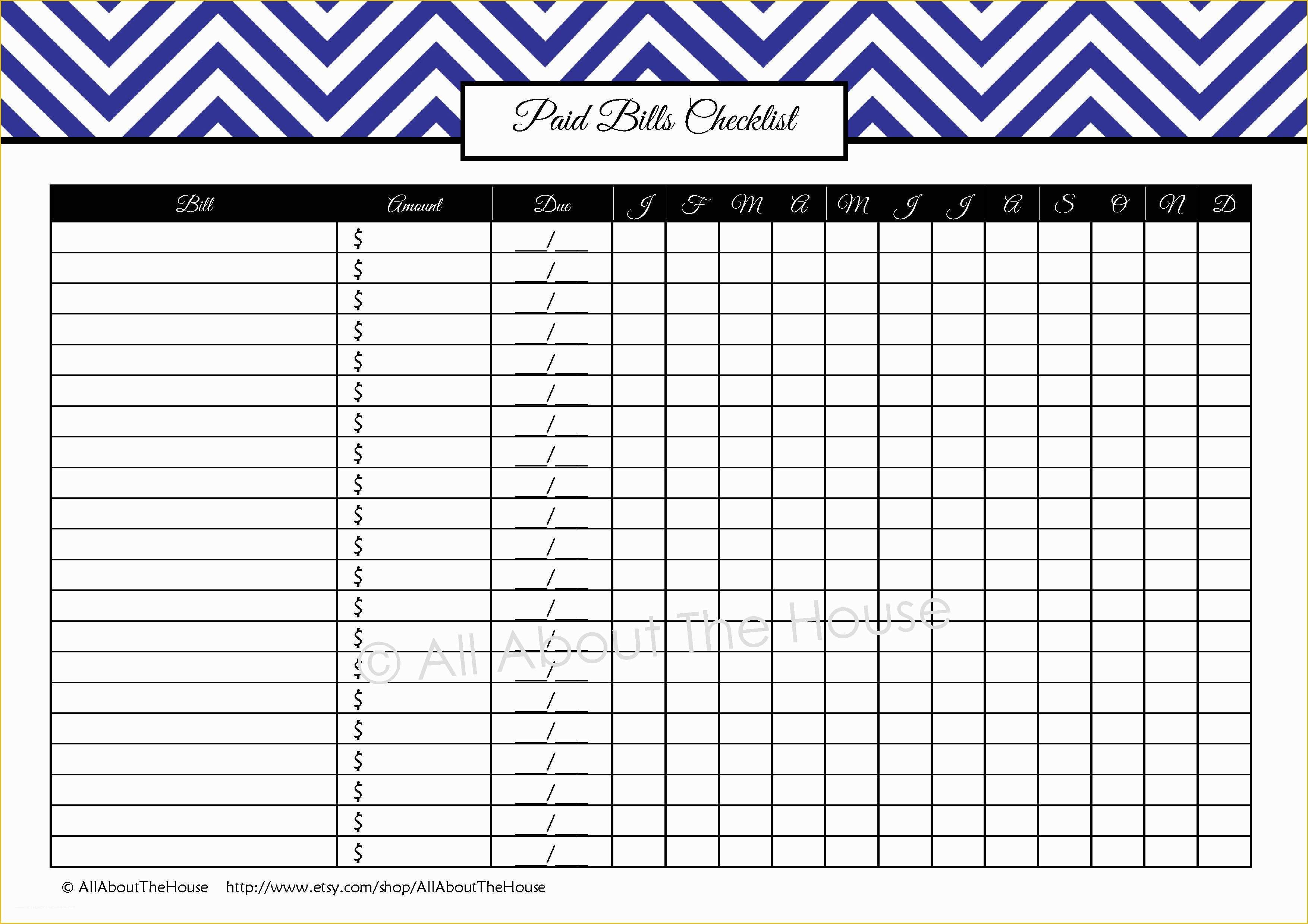 Free Bill Payment Checklist Template Of 6 Best Of Monthly Bills Printable Printable