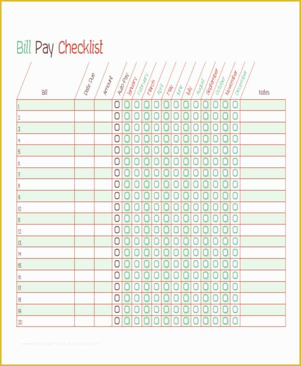 Free Bill Payment Checklist Template Of Bill Payment Schedule Template 12 Free Word Pdf format