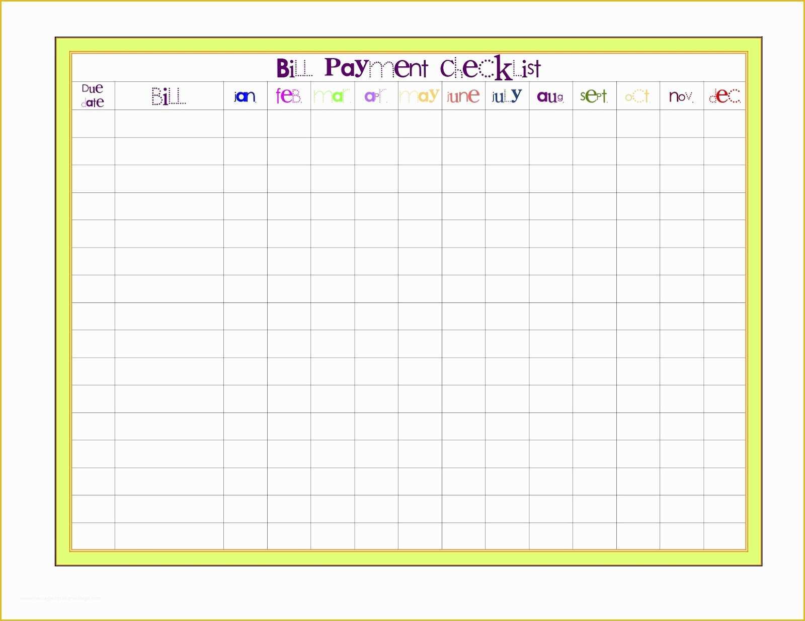 Free Bill Payment Checklist Template Of Creative Life Designs Free Printables