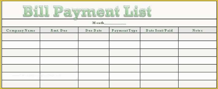 Free Bill Payment Checklist Template Of Excel Monthly Bill Payment Template Monthly Bud