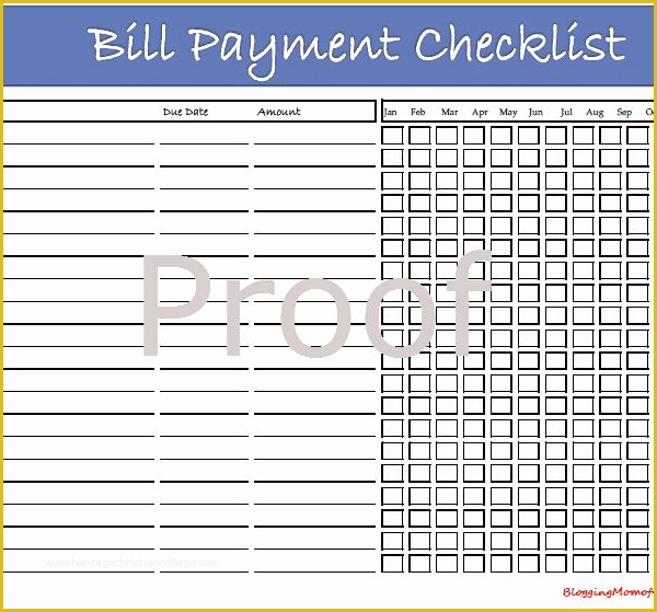 Free Bill Payment Checklist Template Of Free Bill Payment Checklist Printable