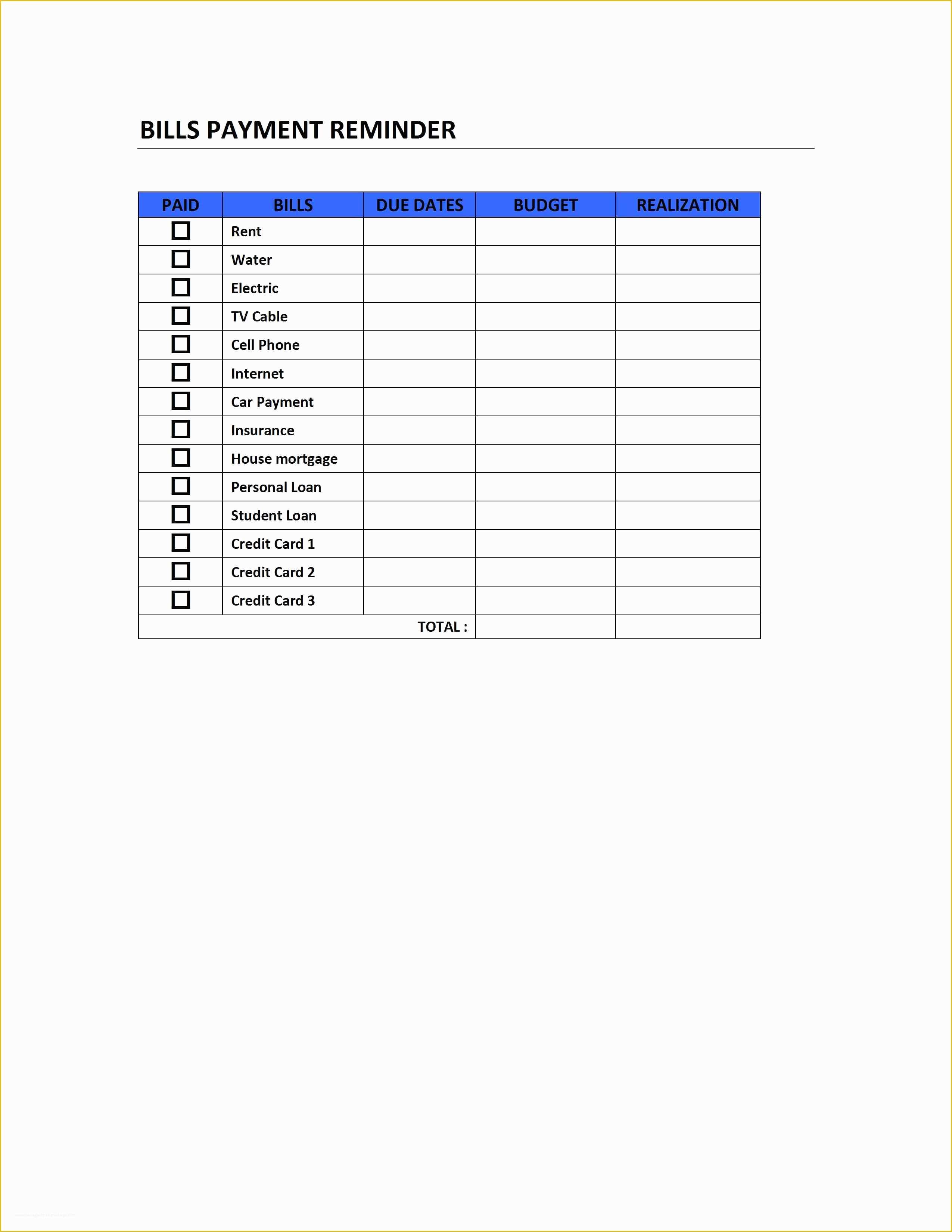 Free Bill Payment Checklist Template Of Free Bills Payment Checklist Template