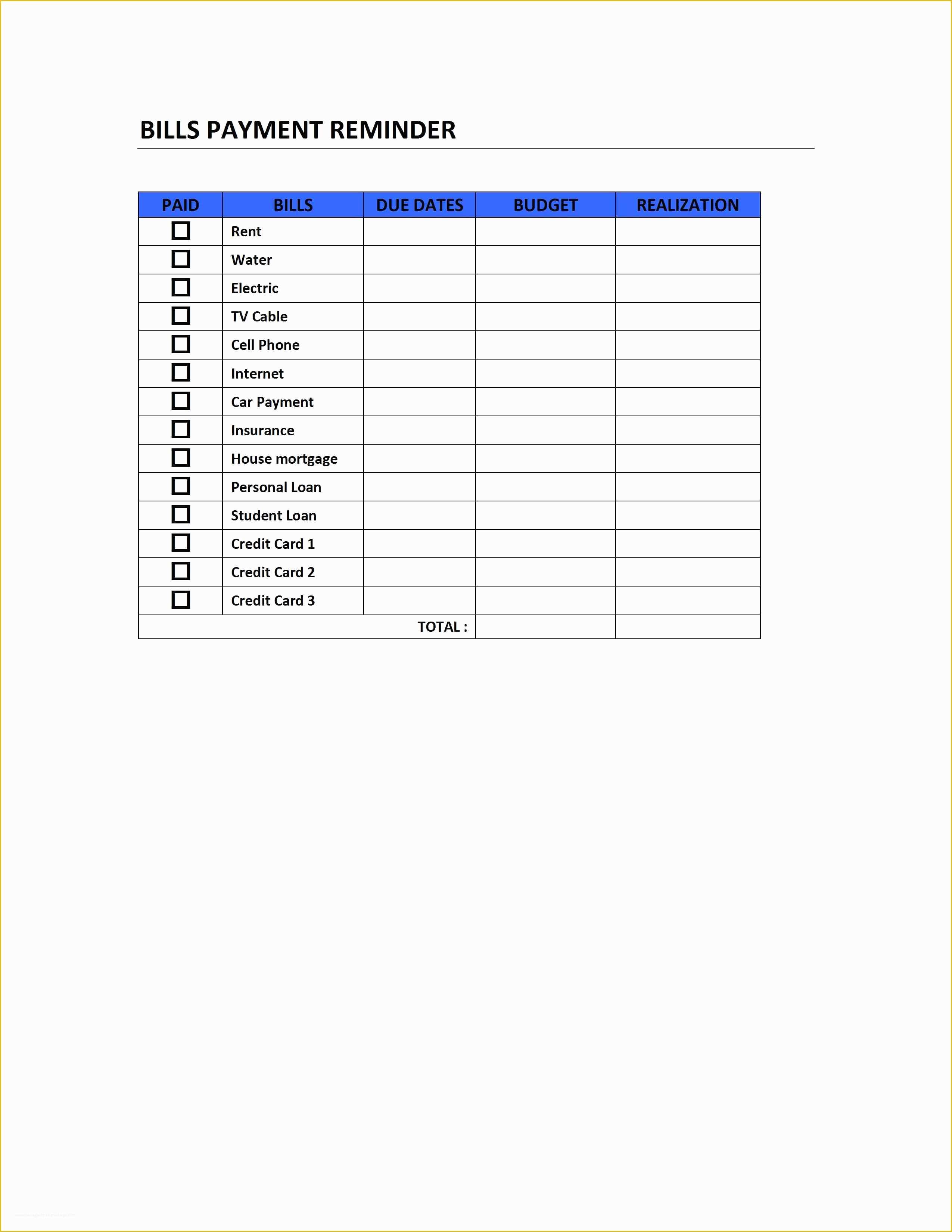 Free Bill Payment Checklist Template Of Free Bills Payment Checklist Template