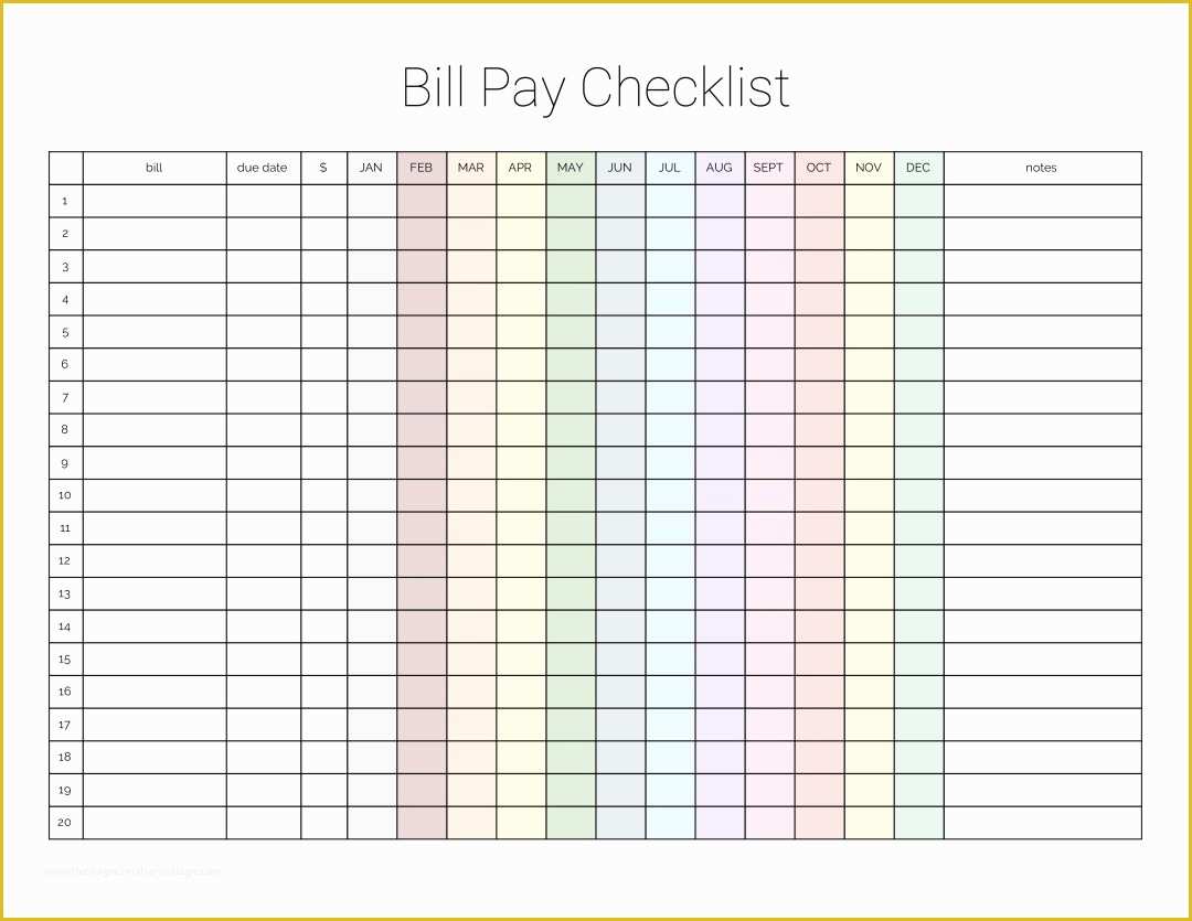 Free Bill Payment Checklist Template Of Monthly Bill Payment Checklist Printable Million Ways
