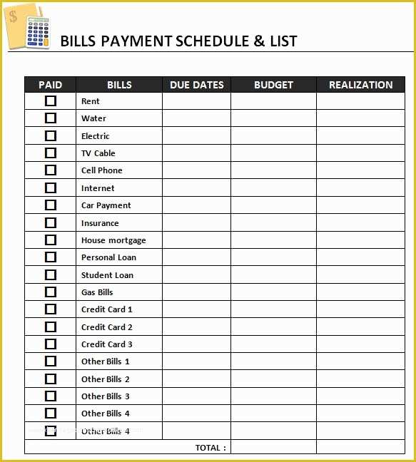 Free Bill Payment Checklist Template Of Monthly Payment Calendar Gallery