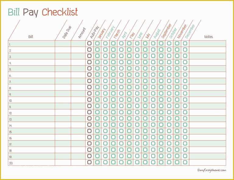 Free Bill Payment Checklist Template Of Printable Monthly Bill Payment Checklists