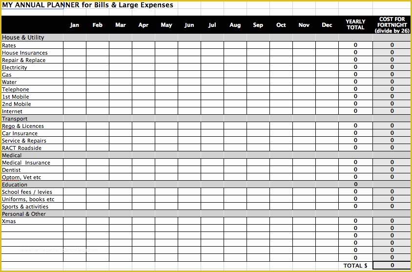 Free Bill Planner Template Of Annual Bill Planner Personal Bud Spreadsheet