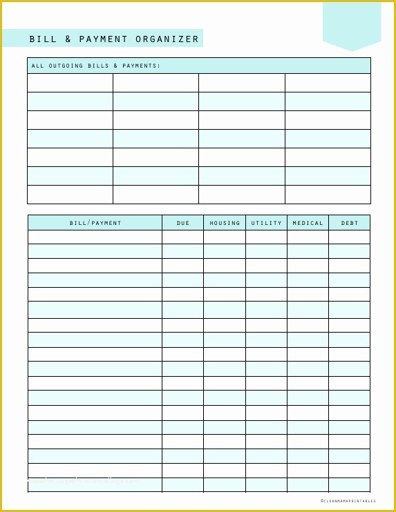 Free Bill Planner Template Of Free Printable Bill and Payment organizer Clean Mama