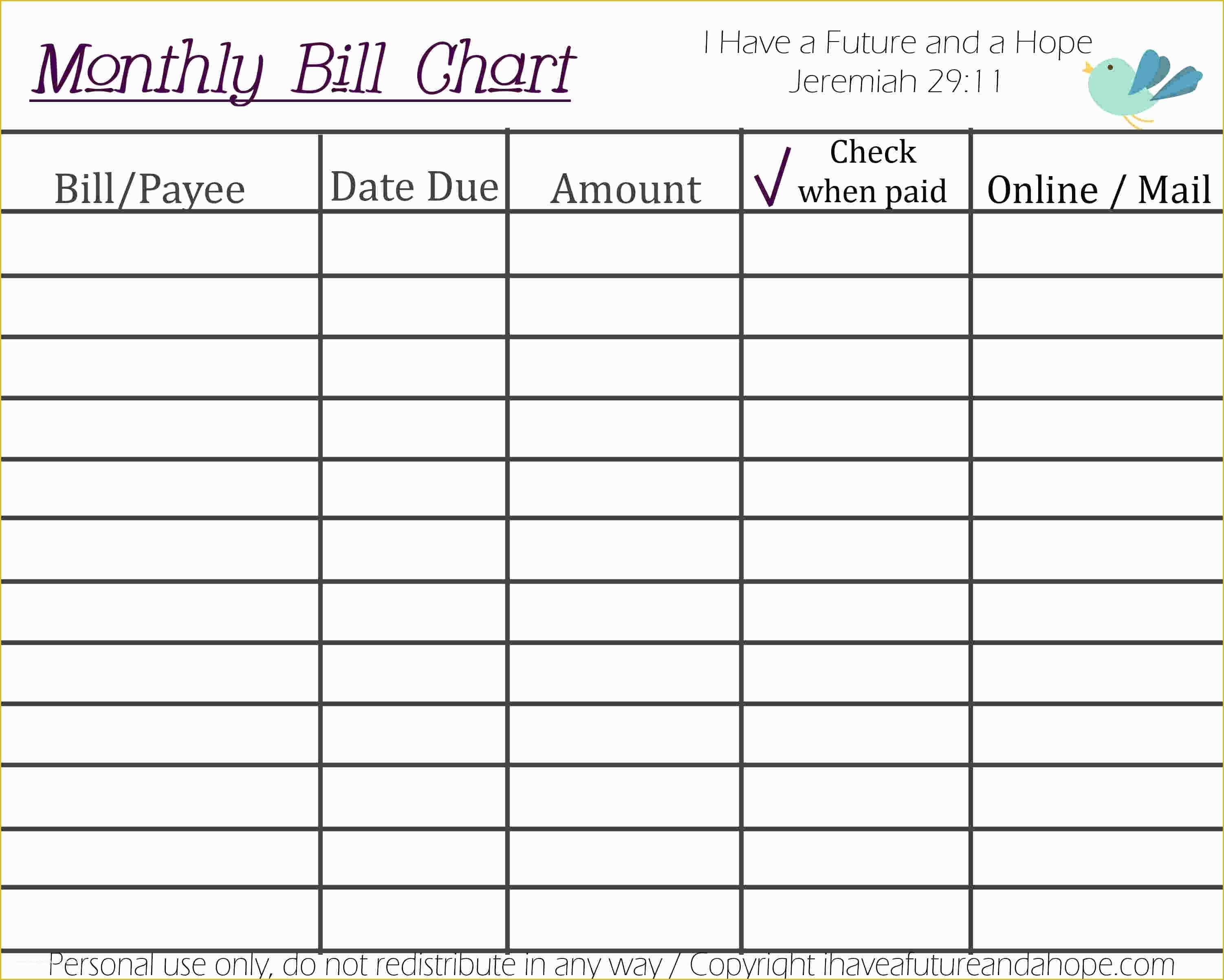 Free Bill Planner Template Of Printable Charts for Bills Excel Bill Template Free