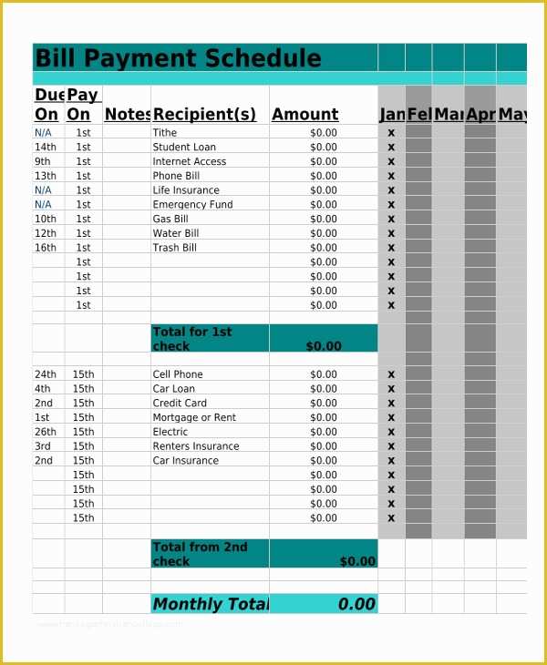 Free Bill Schedule Template Of Bill Payment Schedule Template 12 Free Word Pdf format