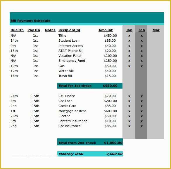 Free Bill Schedule Template Of Excel Monthly Bill Payment Template 14 Payment Schedule