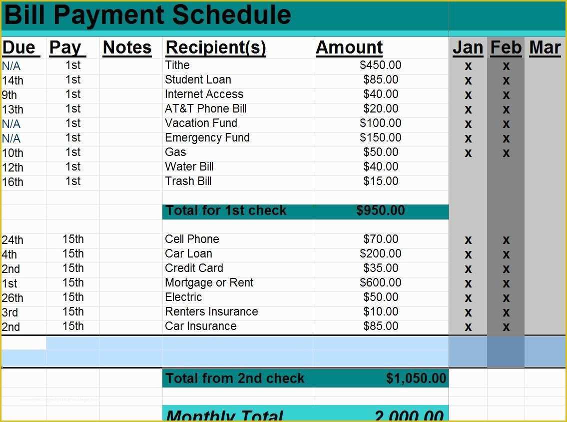 Free Bill Schedule Template Of Excel Monthly Bill Payment Template Other Template