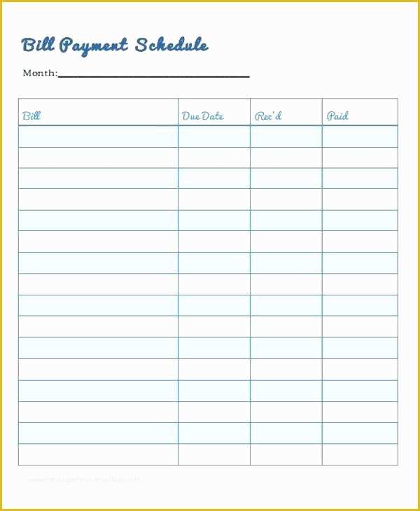 Free Bill Schedule Template Of Monthly Bill Payment Schedule Template Calendar Excel Free