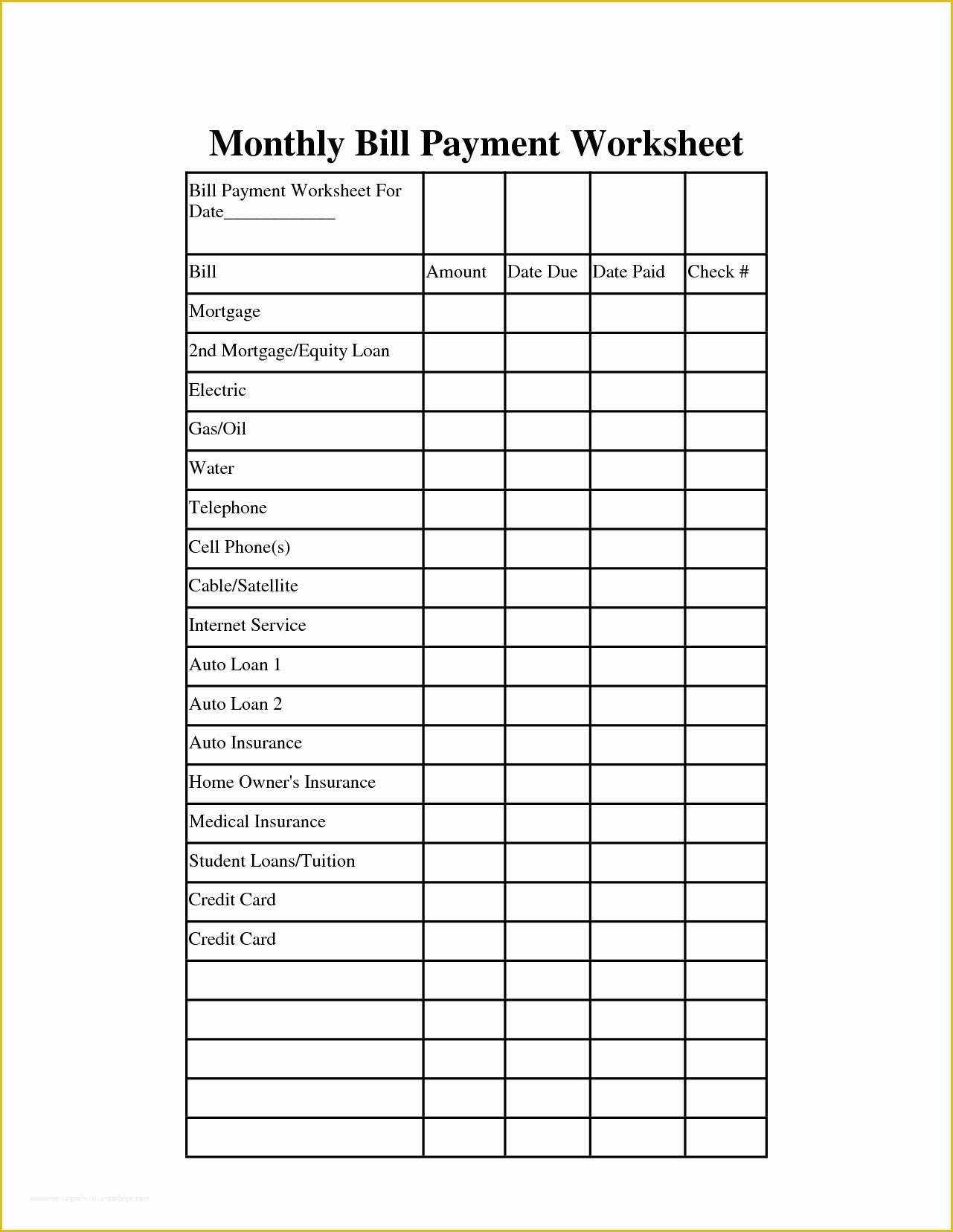 Free Bill Schedule Template Of Monthly Bill Templatememo Templates Word