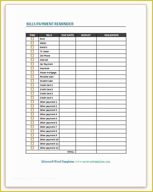 Free Bill Schedule Template Of Payment Schedule Template