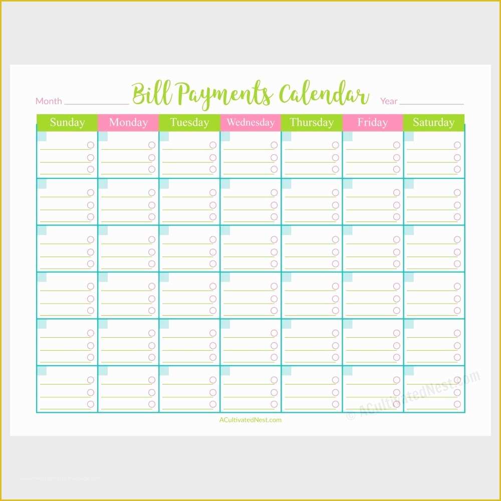 Free Bill Schedule Template Of Printable Bill Calendar 2018 Free Calendar Template