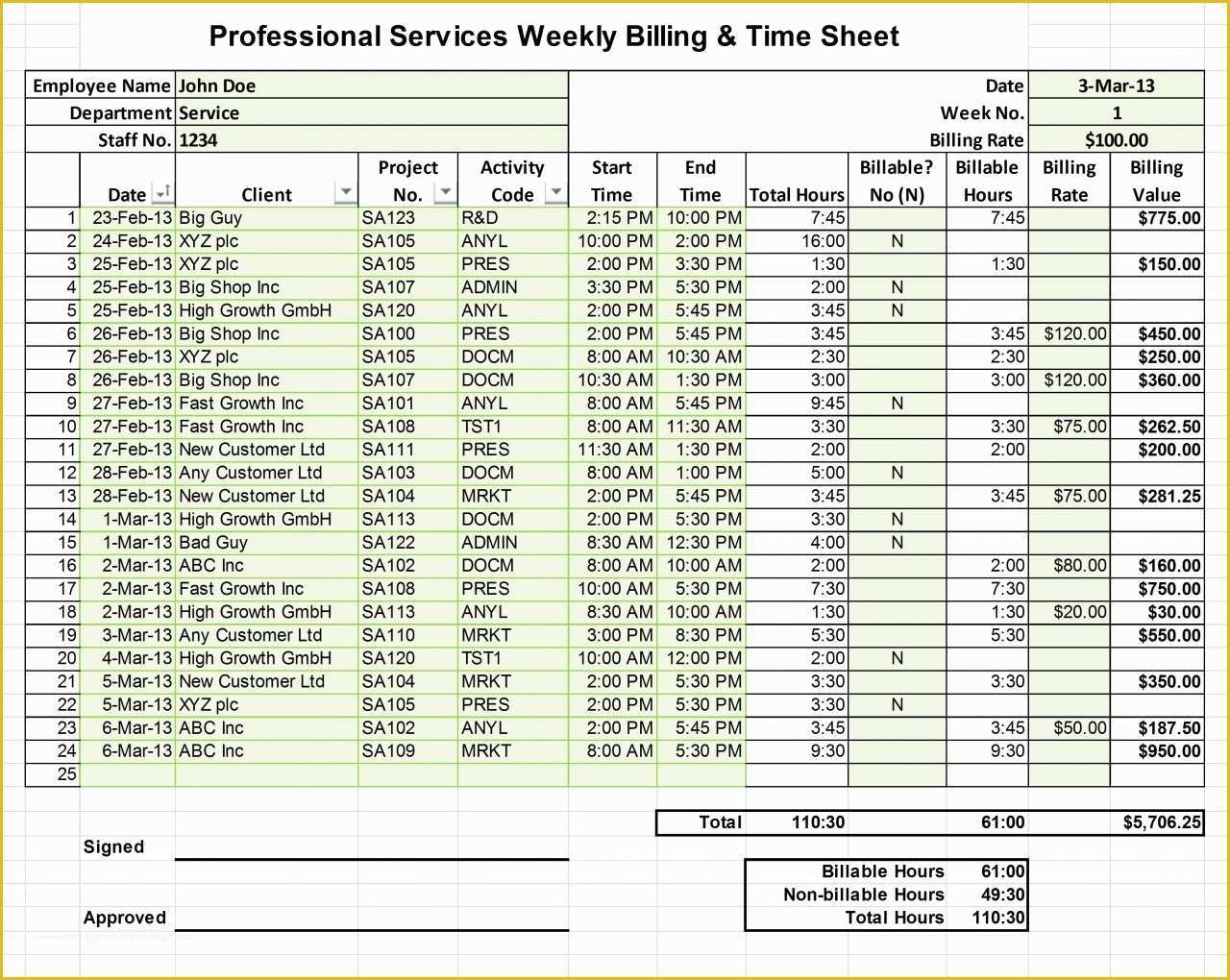 Free Billable Hours Timesheet Template Of Free Billable Hours Invoice Template Tracking Timesheet