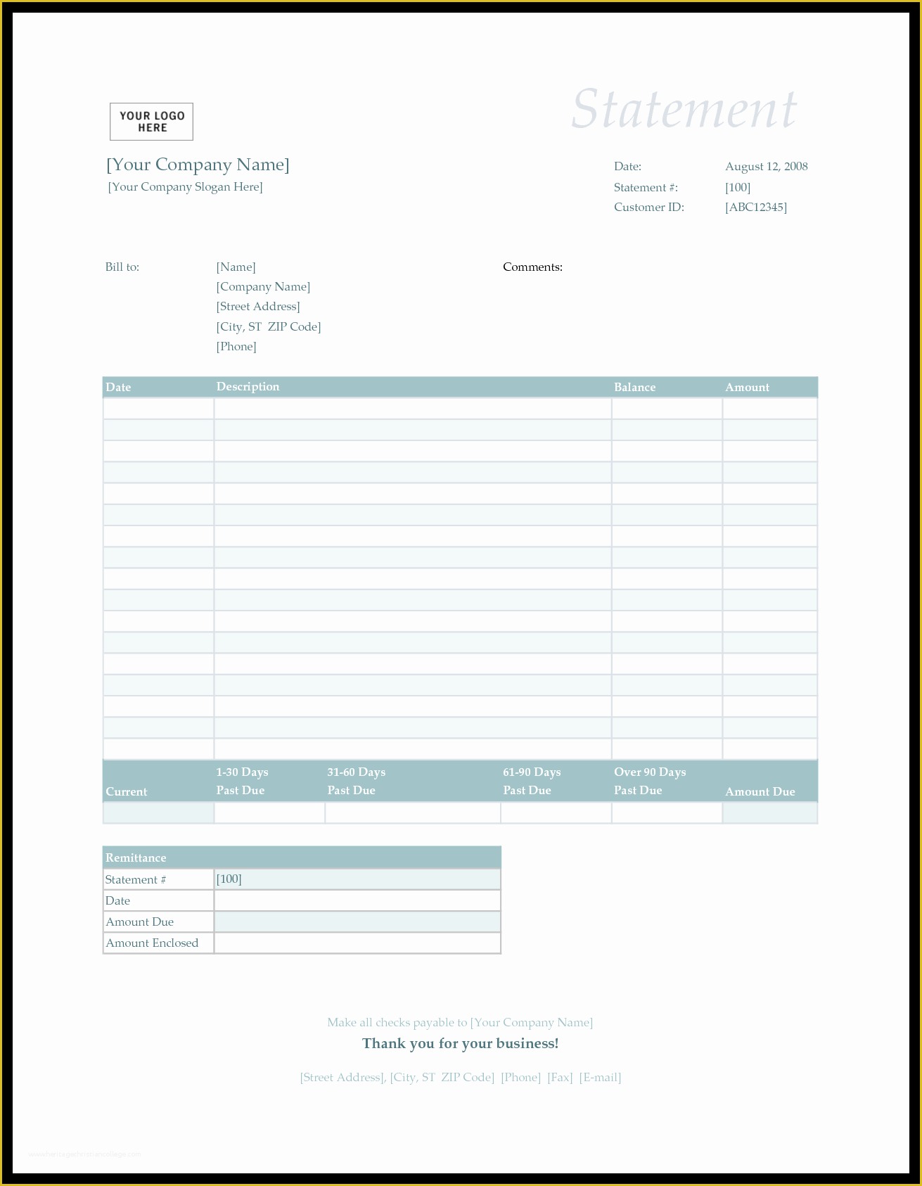 Free Billing Template Of Bill Statement Template Mughals