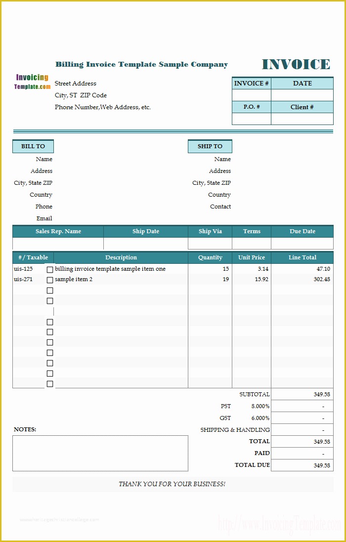 Free Billing Template Of Free Invoice Templates for Excel
