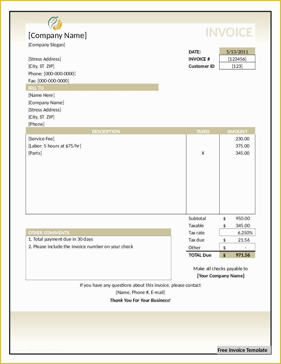 Free Billing Template Of Invoice Free Download Invoice Template Ideas