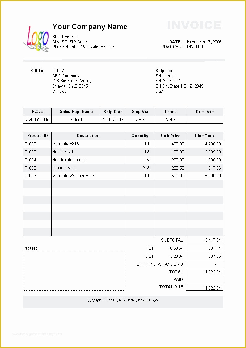 Free Billing Template Of Invoice