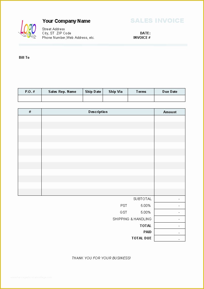 Free Billing Template Of Sales Invoice 3 Columns without Shipping Uniform