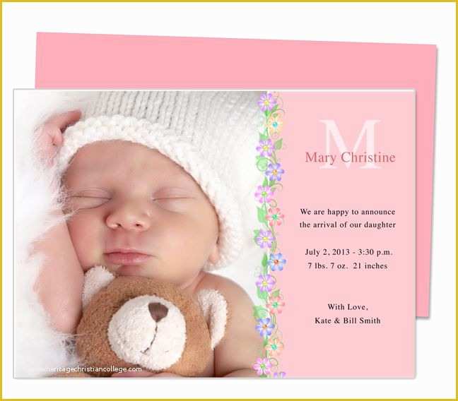 Free Birth Announcement Template Of Printable Baby Birth Announcement Template Design with