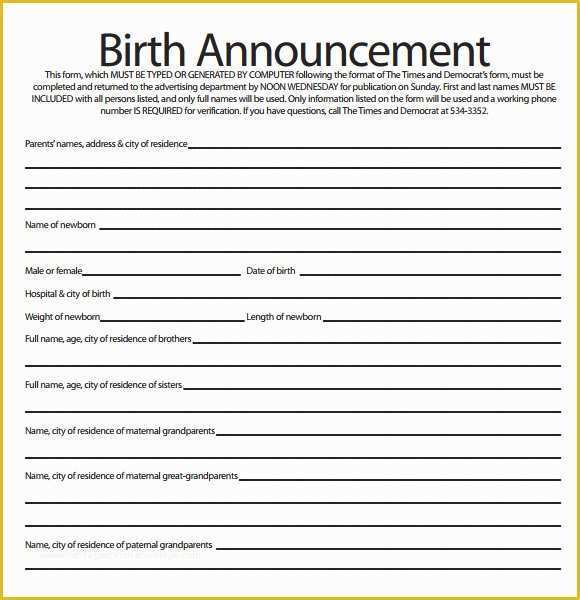 Free Birth Announcement Template Of Sample Birth Announcement Template 7 Free Documents In