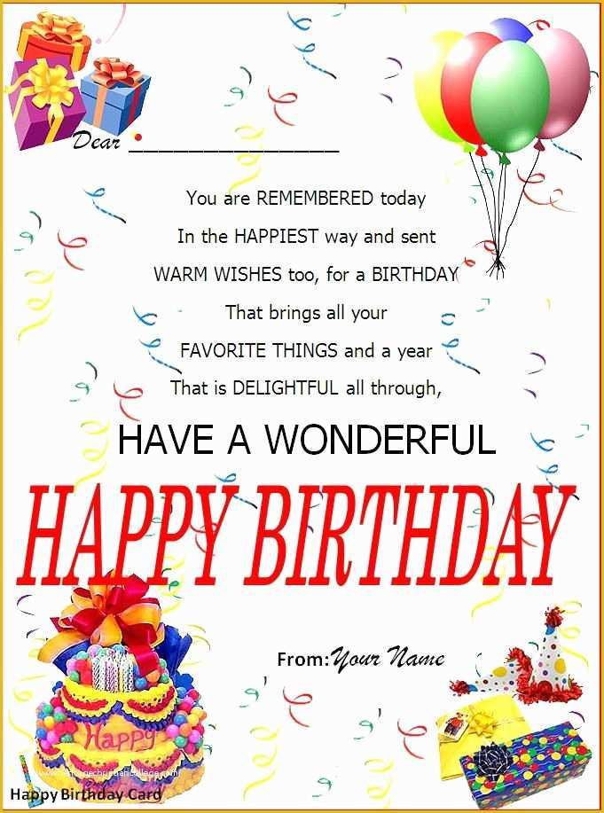 Free Birthday Card Templates for Word Of Birthday Card Word Template