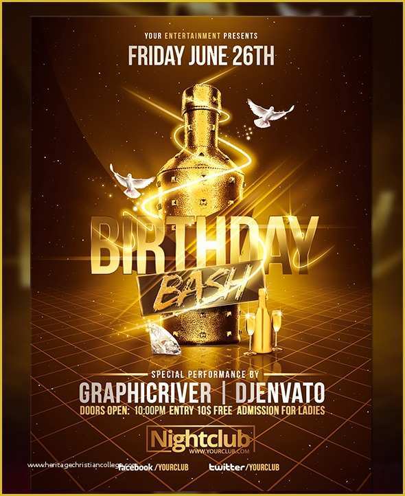 Free Birthday Flyer Templates Of Gold Birthday Bash