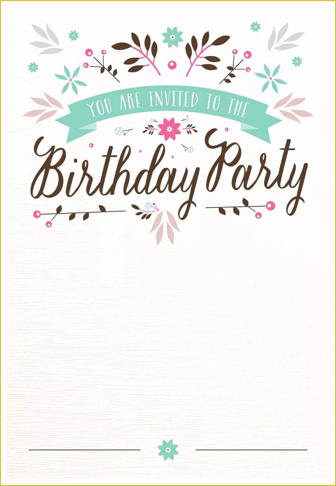 Free Birthday Invitation Templates for Adults Of Flat Floral Free